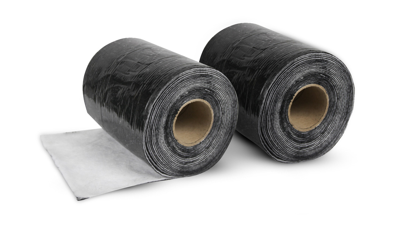 A roll of black bitumen road tape